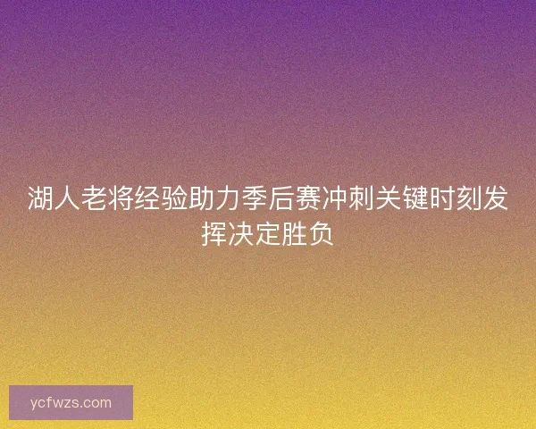 湖人老将经验助力季后赛冲刺关键时刻发挥决定胜负